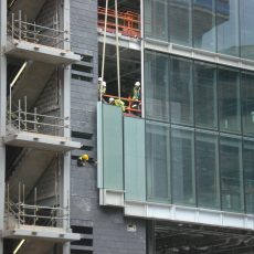 Stainless steel plates are applied to the curtain wall